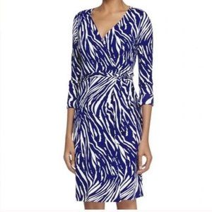 Diane von Furstenberg Julian Two Wrap Dress Blue White Zebra Tiger Print…